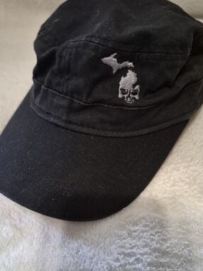 Black Embroidered Skull Cap with Skull State Of Michigan Outline - Men